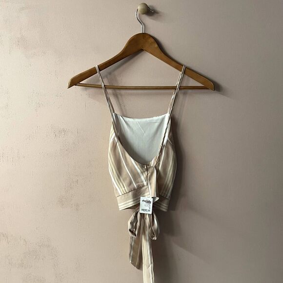 Charlotte Russe Blush Pink & Cream Striped Tie Back Crop Top Size M NWT - Picture 9 of 12